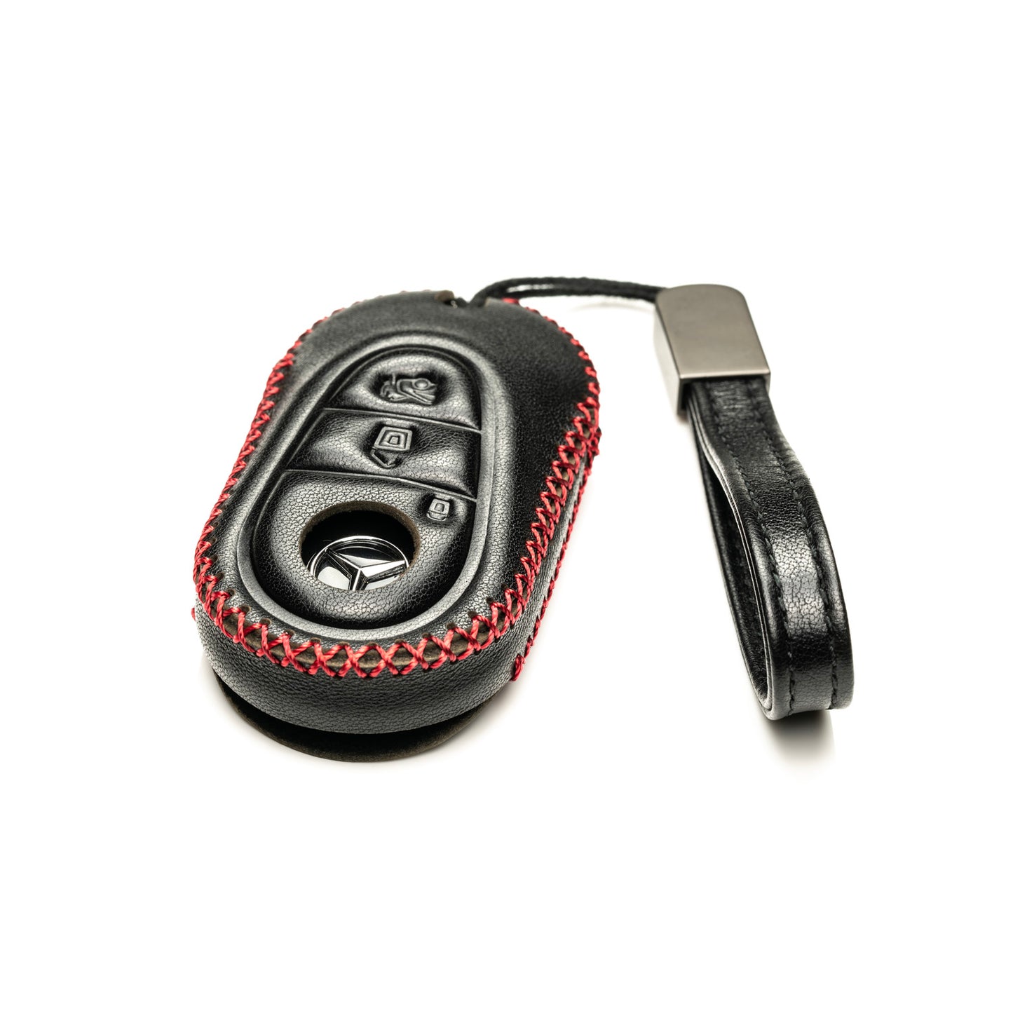Vitodeco 3-Button Genuine Leather Smart Key Fob Case Compatible with Mercedes-Benz C-Class, S-Class, GLC, EQB SUV, EQS Sedan, EQS SUV, EQE Sedan, EQE SUV 2023-2024
