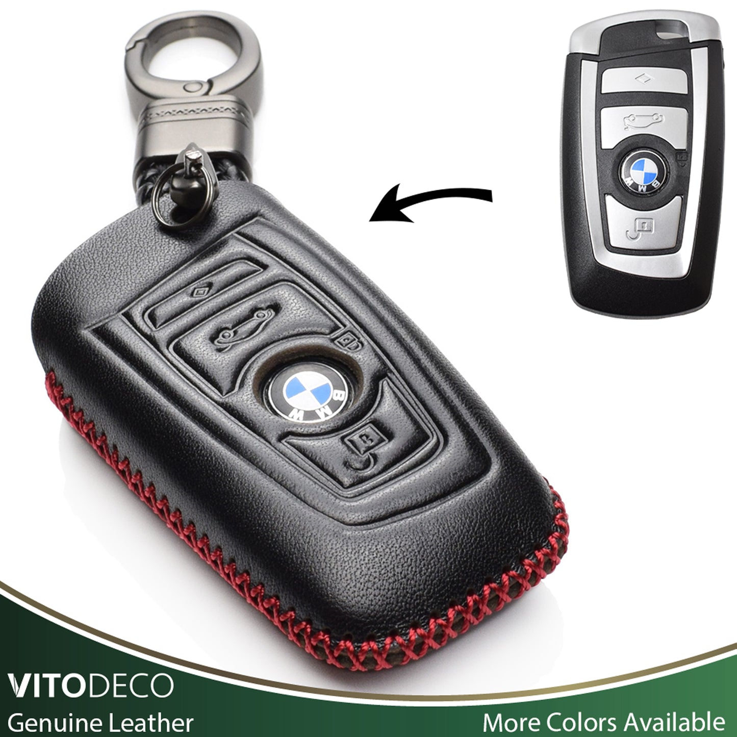 Vitodeco Leather Key Fob Case Compatible for BMW 1, 3, 4, 5, 6, 7 Series, X1, X3, X4, 4-Button