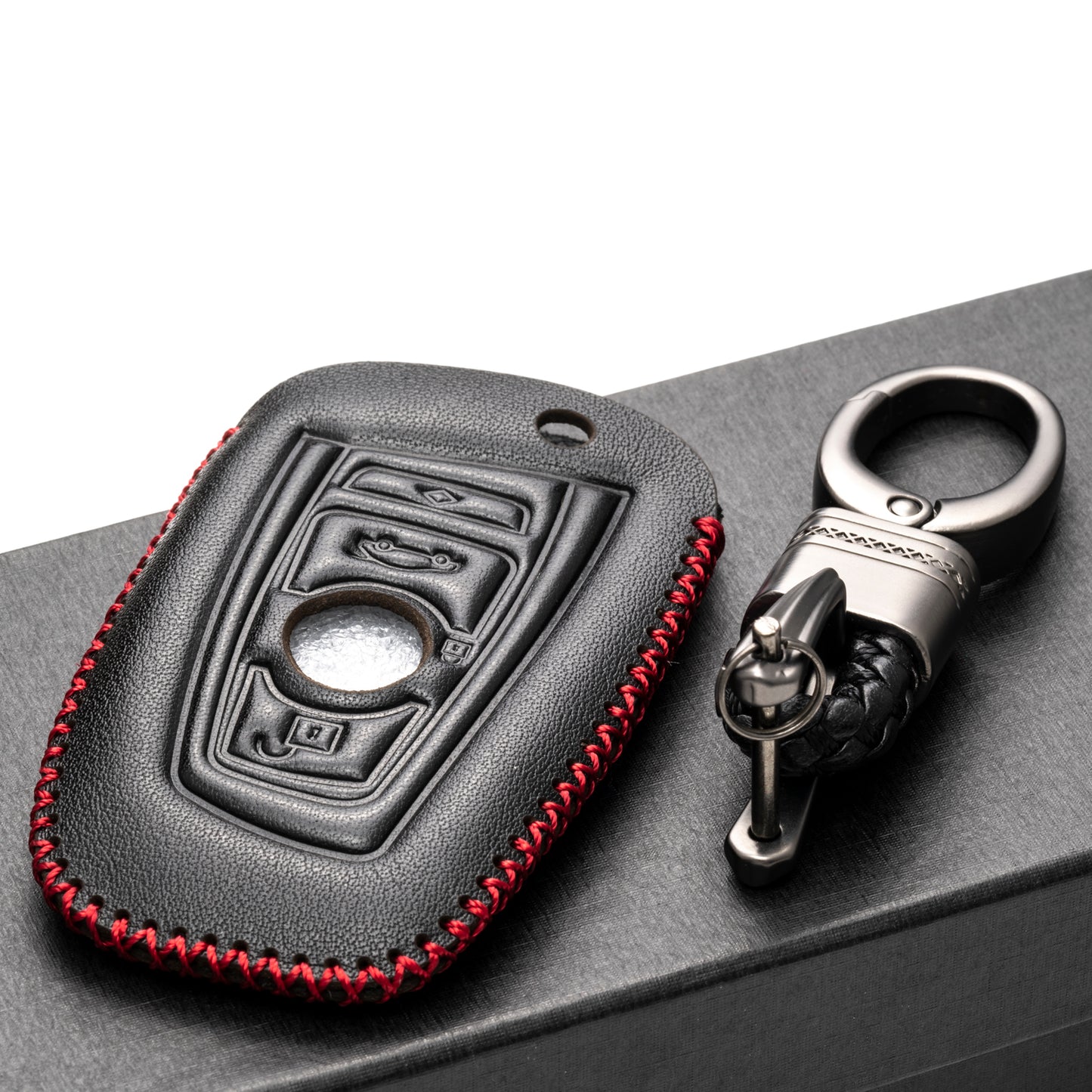 Vitodeco Leather Key Fob Case Compatible for BMW 1, 3, 4, 5, 6, 7 Series, X1, X3, X4, 4-Button