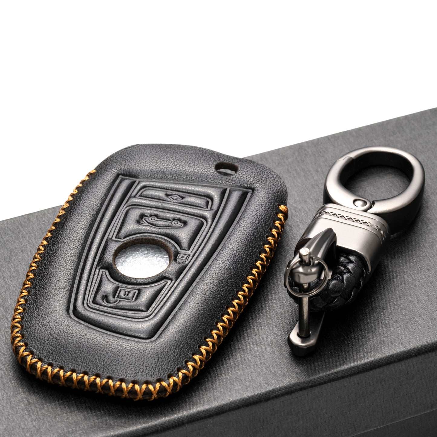 Vitodeco Leather Key Fob Case Compatible for BMW 1, 3, 4, 5, 6, 7 Series, X1, X3, X4, 4-Button