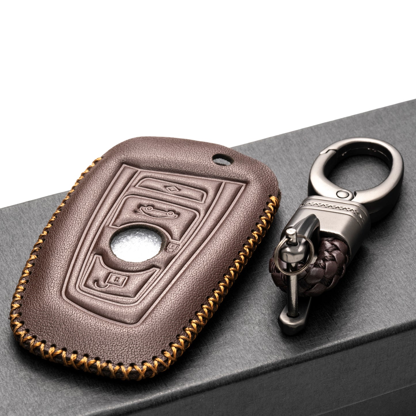 Vitodeco Leather Key Fob Case Compatible for BMW 1, 3, 4, 5, 6, 7 Series, X1, X3, X4, 4-Button