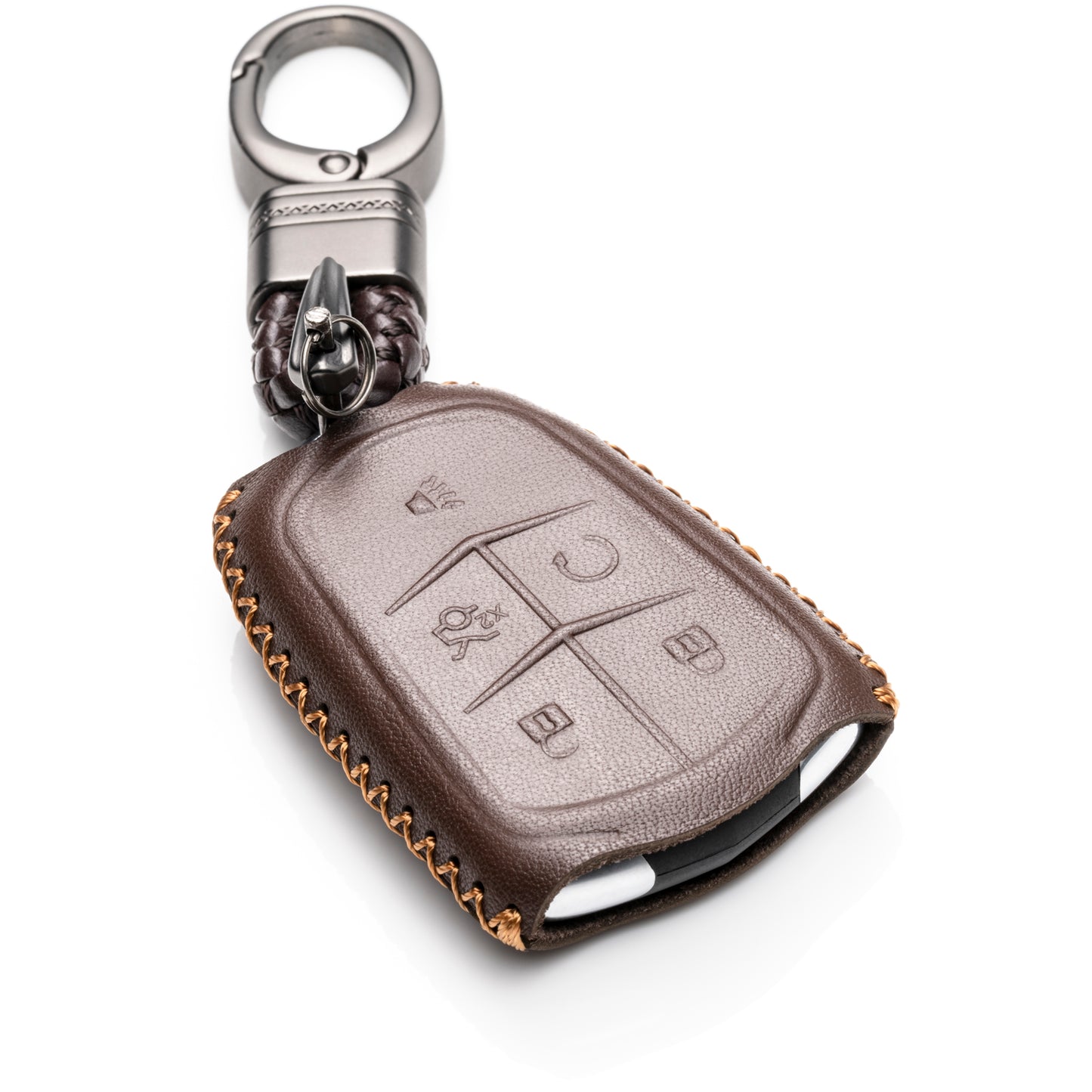 Vitodeco 5-Button Genuine Leather Smart Key Fob Case Cover Compatible for Cadillac ATS, CT6, CTS, SRX, XT5, XTS