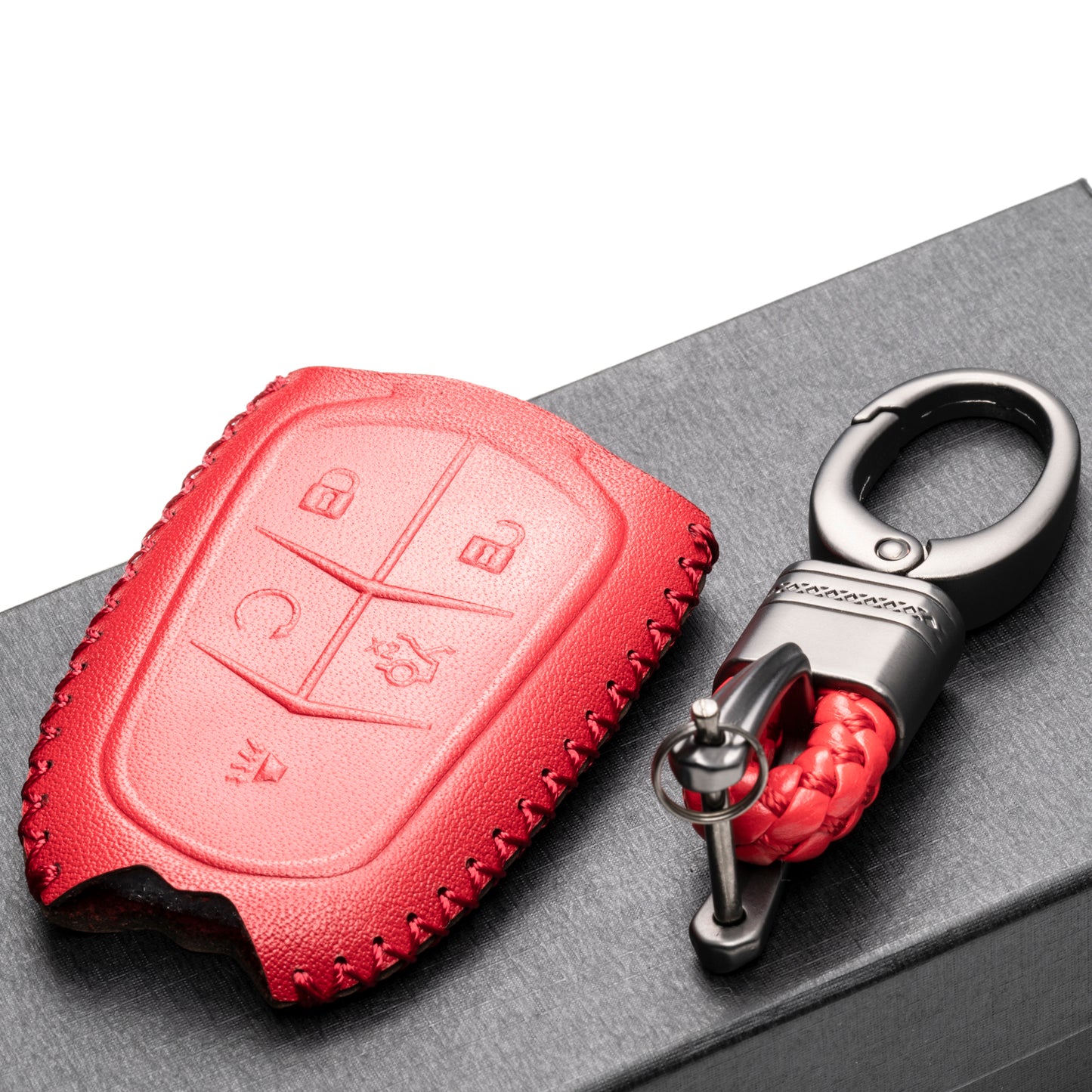 Vitodeco 5-Button Genuine Leather Smart Key Fob Case Cover Compatible for Cadillac ATS, CT6, CTS, SRX, XT5, XTS