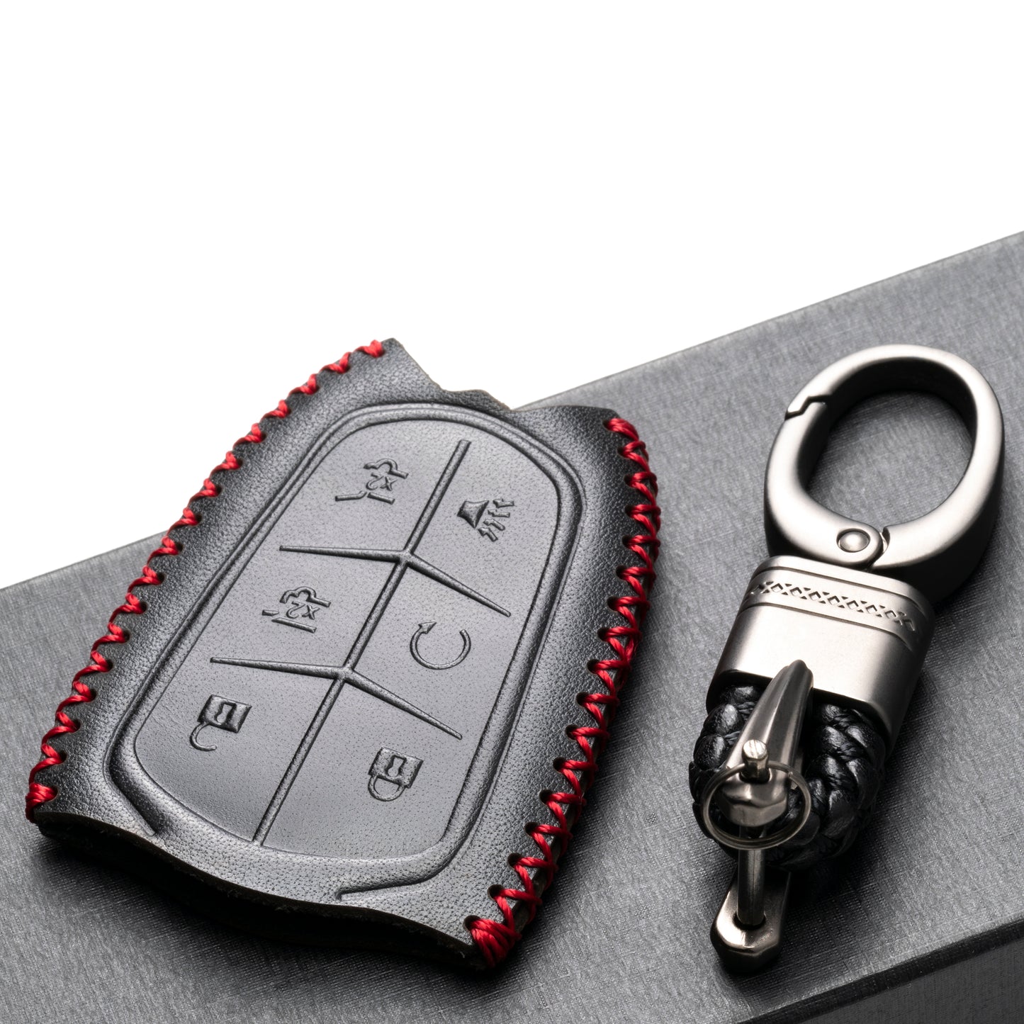 Vitodeco 6-Button Genuine Leather Smart Key Fob Case Cover Compatible for Cadillac ATS, CT6, CTS, SRX, XT5, XTS