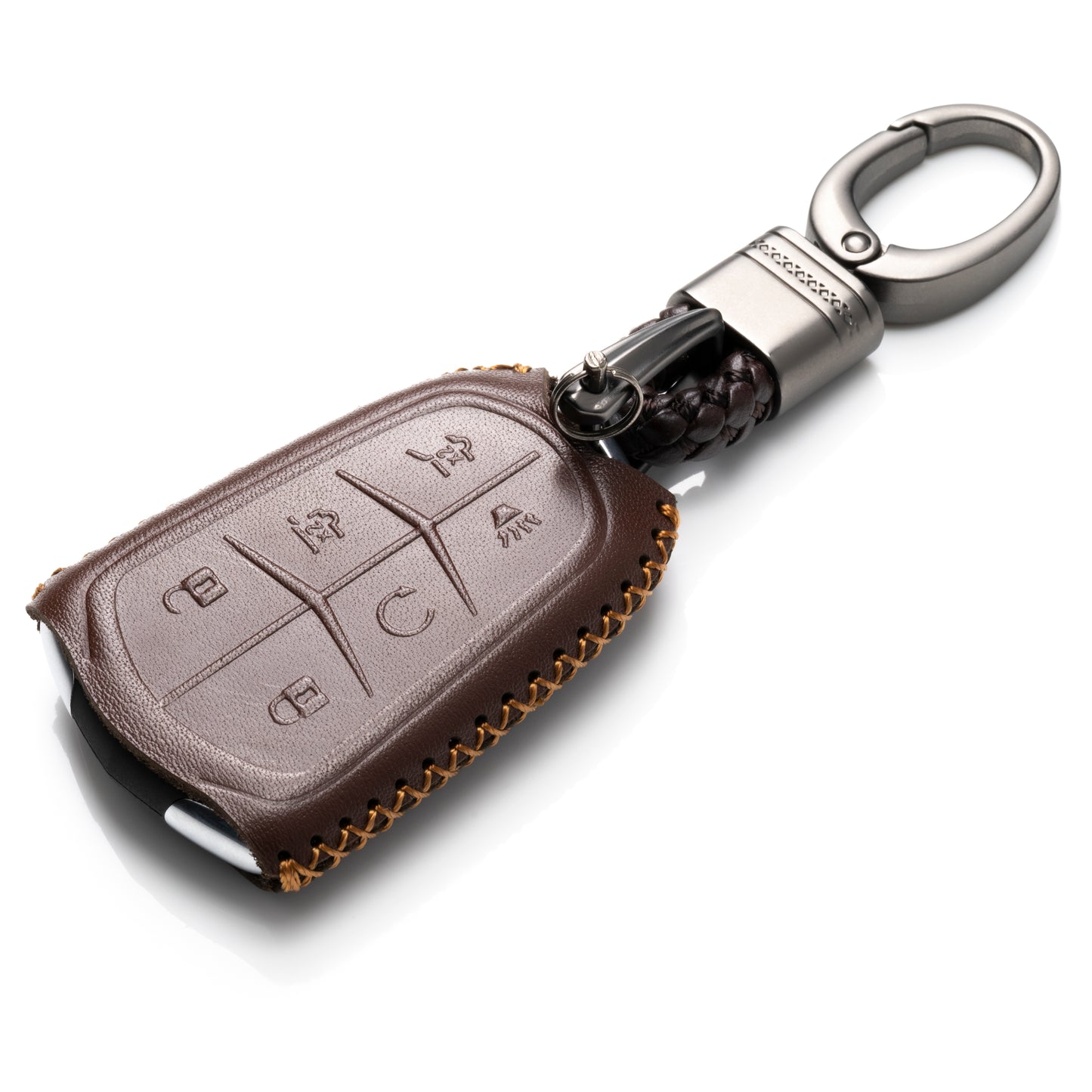 Vitodeco 6-Button Genuine Leather Smart Key Fob Case Cover Compatible for Cadillac ATS, CT6, CTS, SRX, XT5, XTS