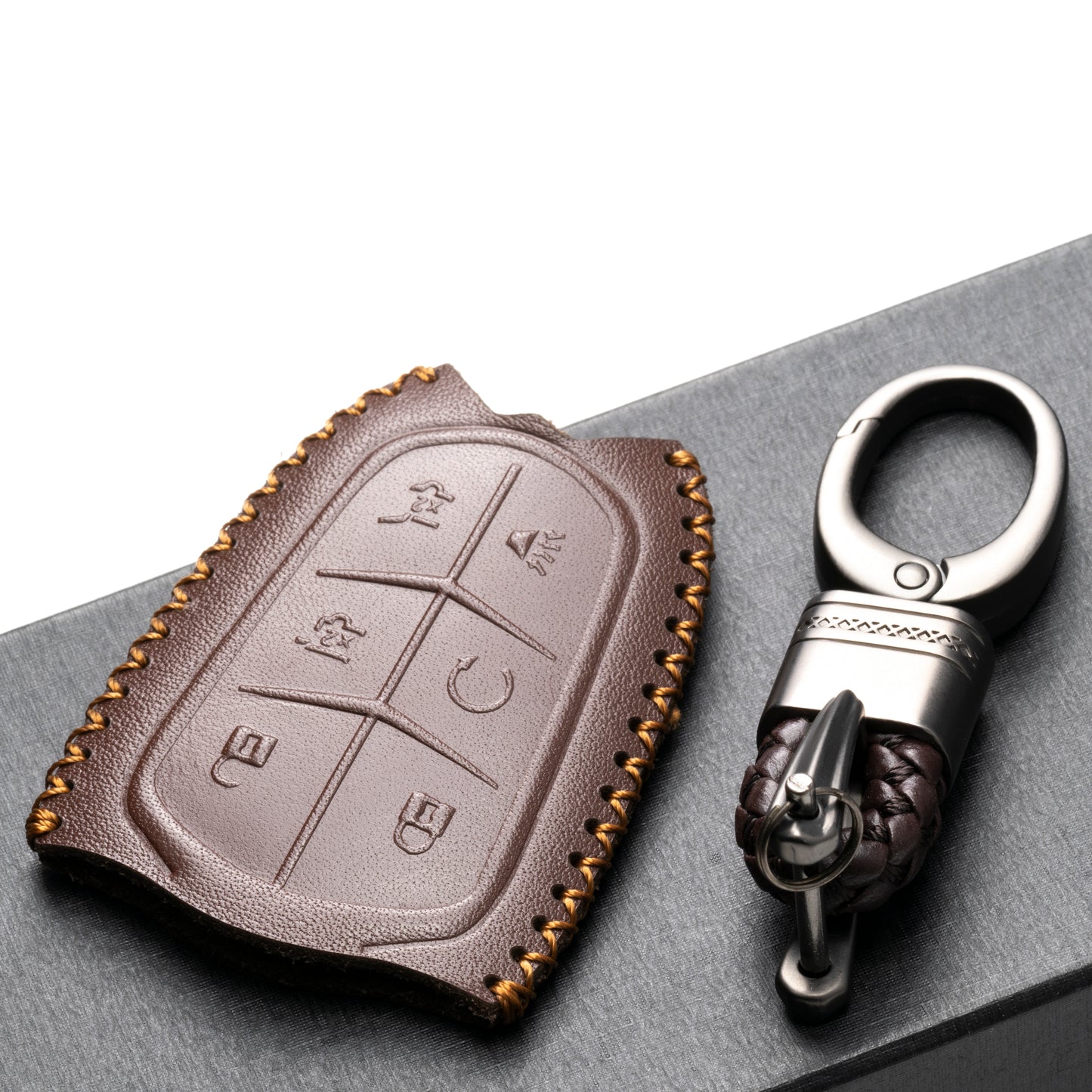 Vitodeco 6-Button Genuine Leather Smart Key Fob Case Cover Compatible for Cadillac ATS, CT6, CTS, SRX, XT5, XTS