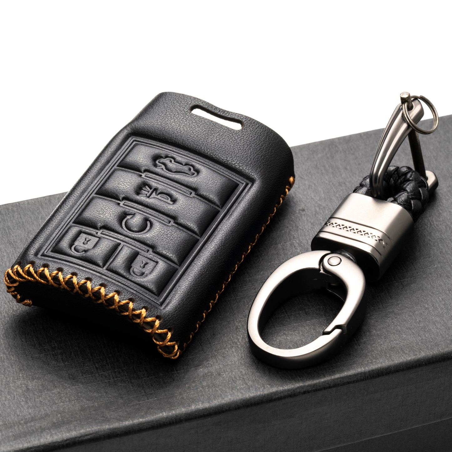 Vitodeco Leather Key Fob Case Compatible for 2008-2009 Cadillac CTS, SRX, STS, DTS, 5-Button