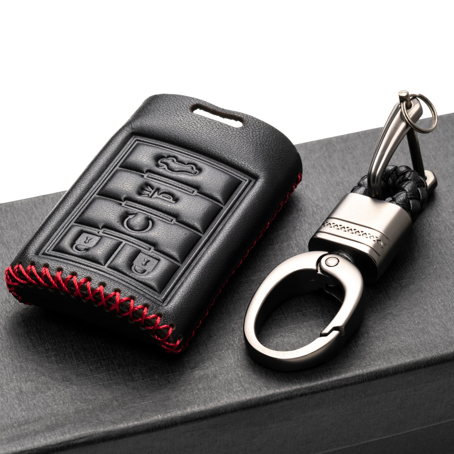 Vitodeco Leather Key Fob Case Compatible for 2008-2009 Cadillac CTS, SRX, STS, DTS, 5-Button