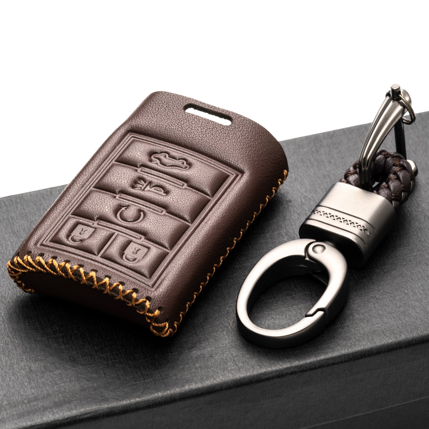 Vitodeco Leather Key Fob Case Compatible for 2008-2009 Cadillac CTS, SRX, STS, DTS, 5-Button