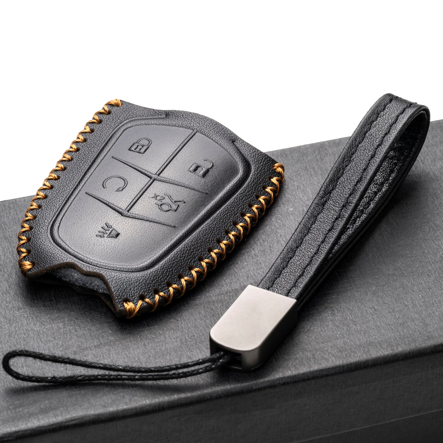 Vitodeco 5-Button Genuine Leather Smart Key Fob Case Compatible for Cadillac XT4, Cadillac XT5, Cadillac XT6 2019 - 2024