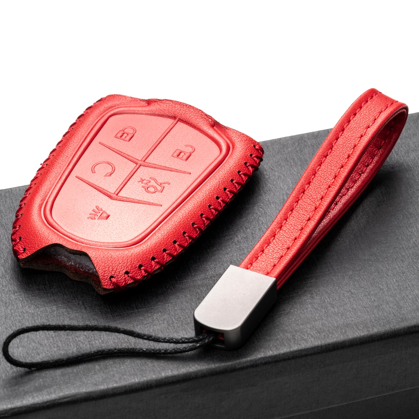 Vitodeco 5-Button Genuine Leather Smart Key Fob Case Compatible for Cadillac XT4, Cadillac XT5, Cadillac XT6 2019 - 2024
