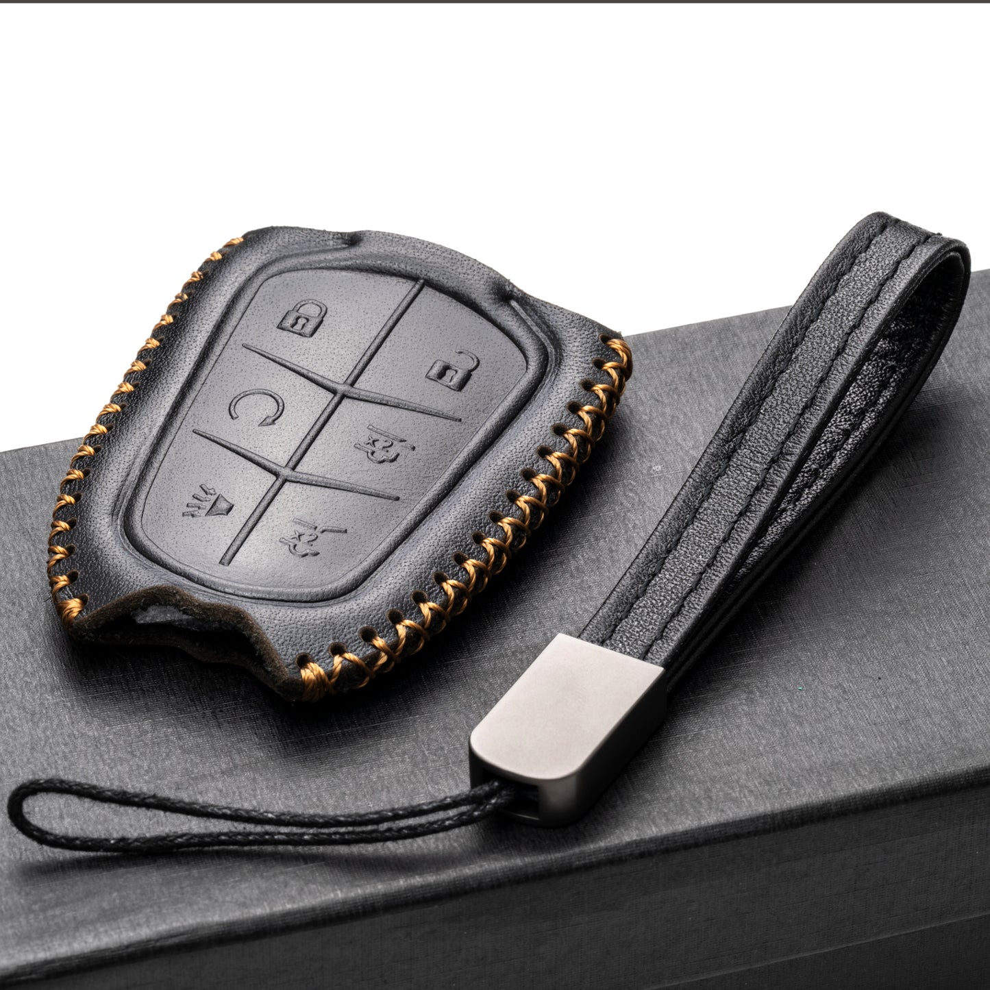 Vitodeco 6-Button Genuine Leather Smart Key Fob Case Compatible for Cadillac XT4, Cadillac XT5, Cadillac XT6 2019 - 2024