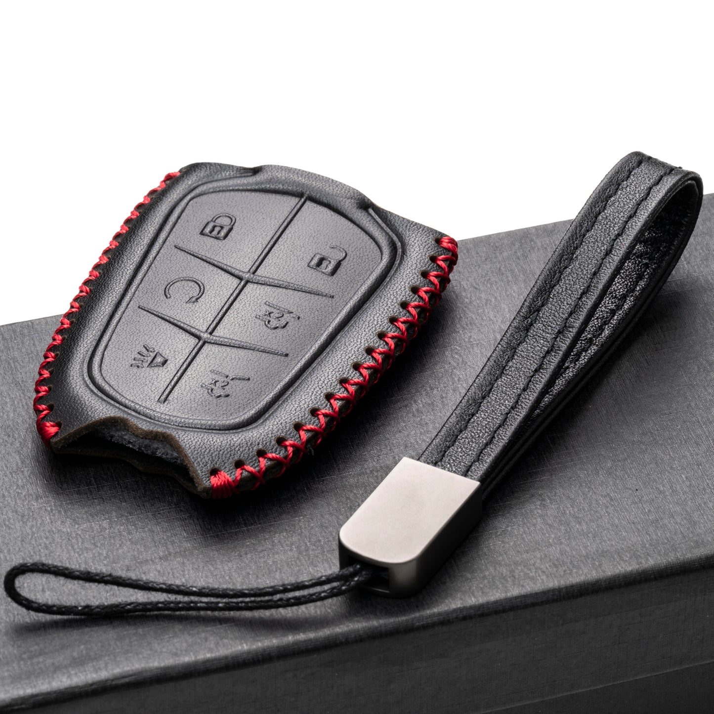 Vitodeco 6-Button Genuine Leather Smart Key Fob Case Compatible for Cadillac XT4, Cadillac XT5, Cadillac XT6 2019 - 2024