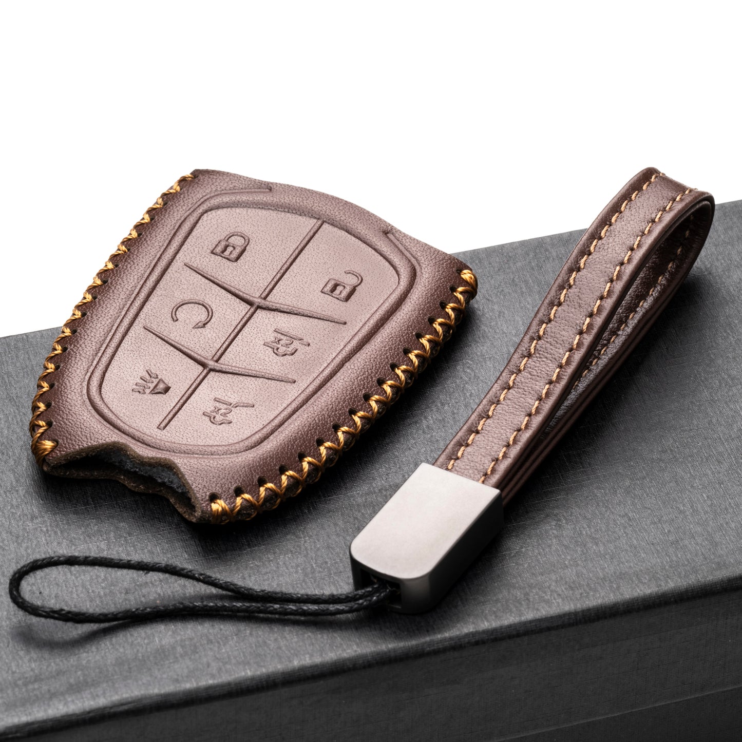 Vitodeco 6-Button Genuine Leather Smart Key Fob Case Compatible for Cadillac XT4, Cadillac XT5, Cadillac XT6 2019 - 2024