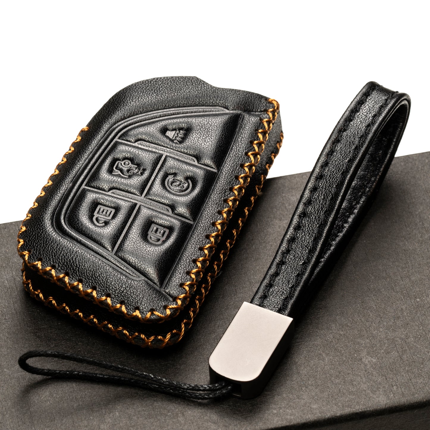 Vitodeco 5-Button Genuine Leather Smart Key Fob Case Compatible for Cadillac CT4 2020 - 2024, Cadillac CT5 2020 - 2024, Cadillac Lyriq 2023 - 2024