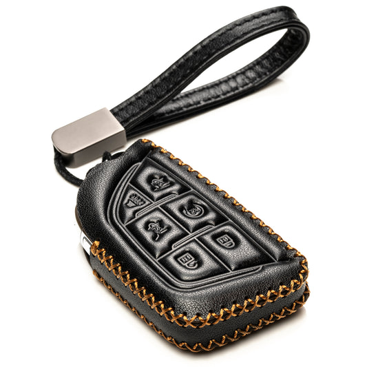 Vitodeco 6-Button Genuine Leather Smart Key Fob Remote Case with Leather Key Strap Compatible for Cadillac Escalade 2021-2025