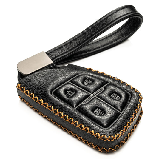 Vitodeco 4-Button Genuine Leather Smart Key Fob Case with Leather Key Strap Compatible with Chevrolet Suburban 2023, Chevrolet Tahoe 2023, Chevrolet Silverado 2024
