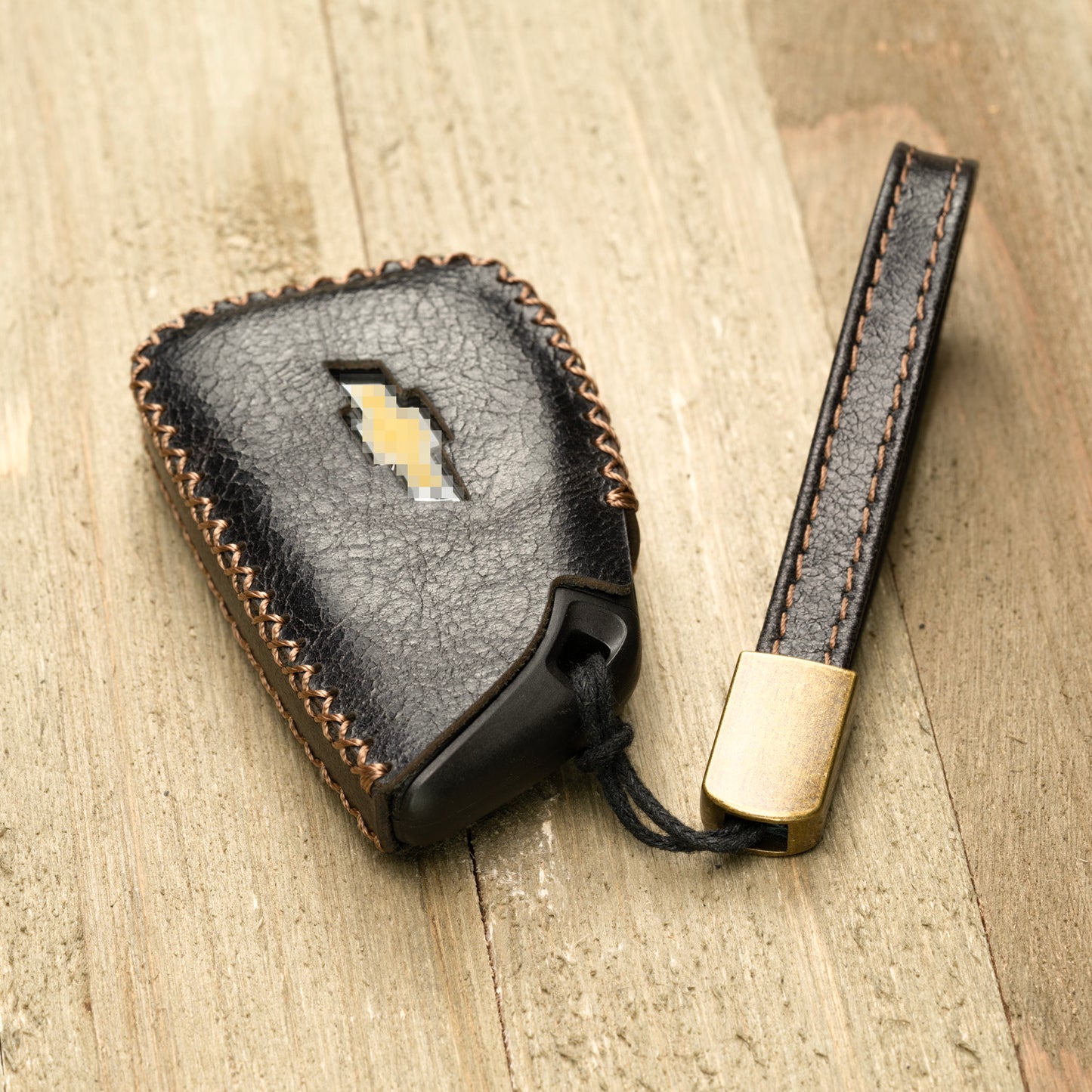 Vitodeco Genuine Leather Smart Key Fob Case Compatible with Chevrolet Silverado, Colorado, Suburban, Tahoe, Blazer, Equinox, Traverse - 5-Button