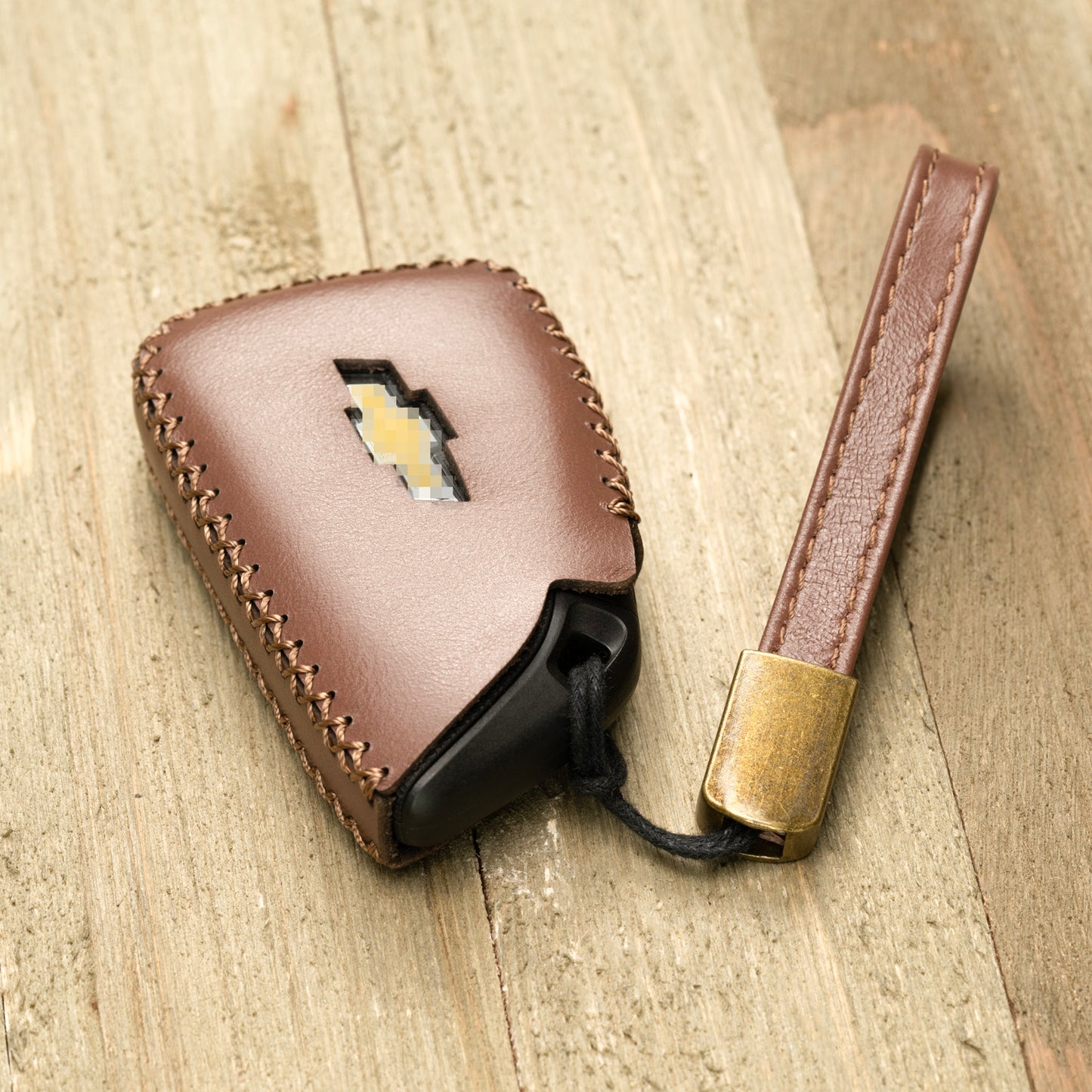 Vitodeco Genuine Leather Smart Key Fob Case Compatible with Chevrolet Silverado, Colorado, Suburban, Tahoe, Blazer, Equinox, Traverse - 5-Button