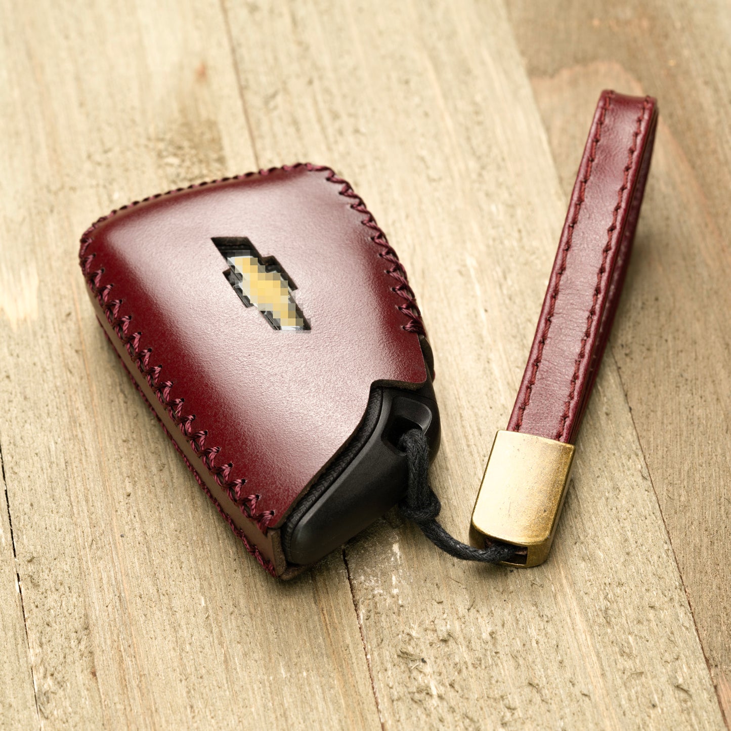 Vitodeco Genuine Leather Smart Key Fob Case Compatible with Chevrolet Silverado, Colorado, Suburban, Tahoe, Blazer, Equinox, Traverse - 5-Button