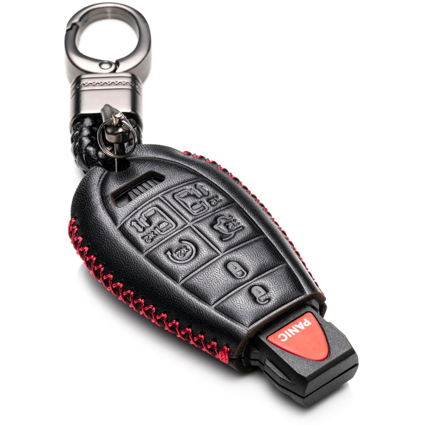 Vitodeco Genuine Leather Smart Key Fob Case Cover Protector with Leather Key Chain Compatible for 2013 - 2020 Dodge Grand Caravan
