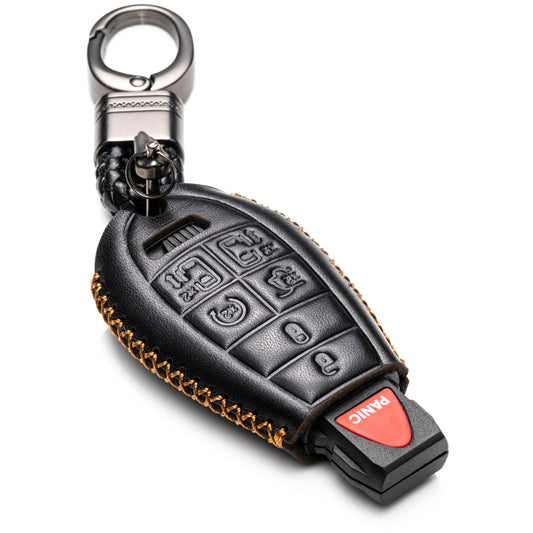 Vitodeco Genuine Leather Smart Key Fob Case Cover Protector with Leather Key Chain Compatible for 2008 - 2020 Dodge Grand Caravan