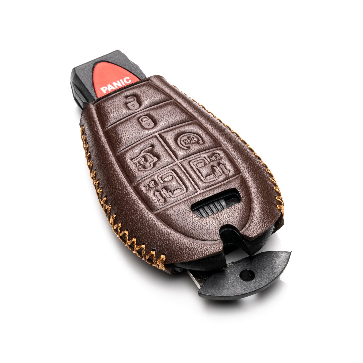 Vitodeco Genuine Leather Smart Key Fob Case Cover Protector with Leather Key Chain Compatible for 2013 - 2020 Dodge Grand Caravan