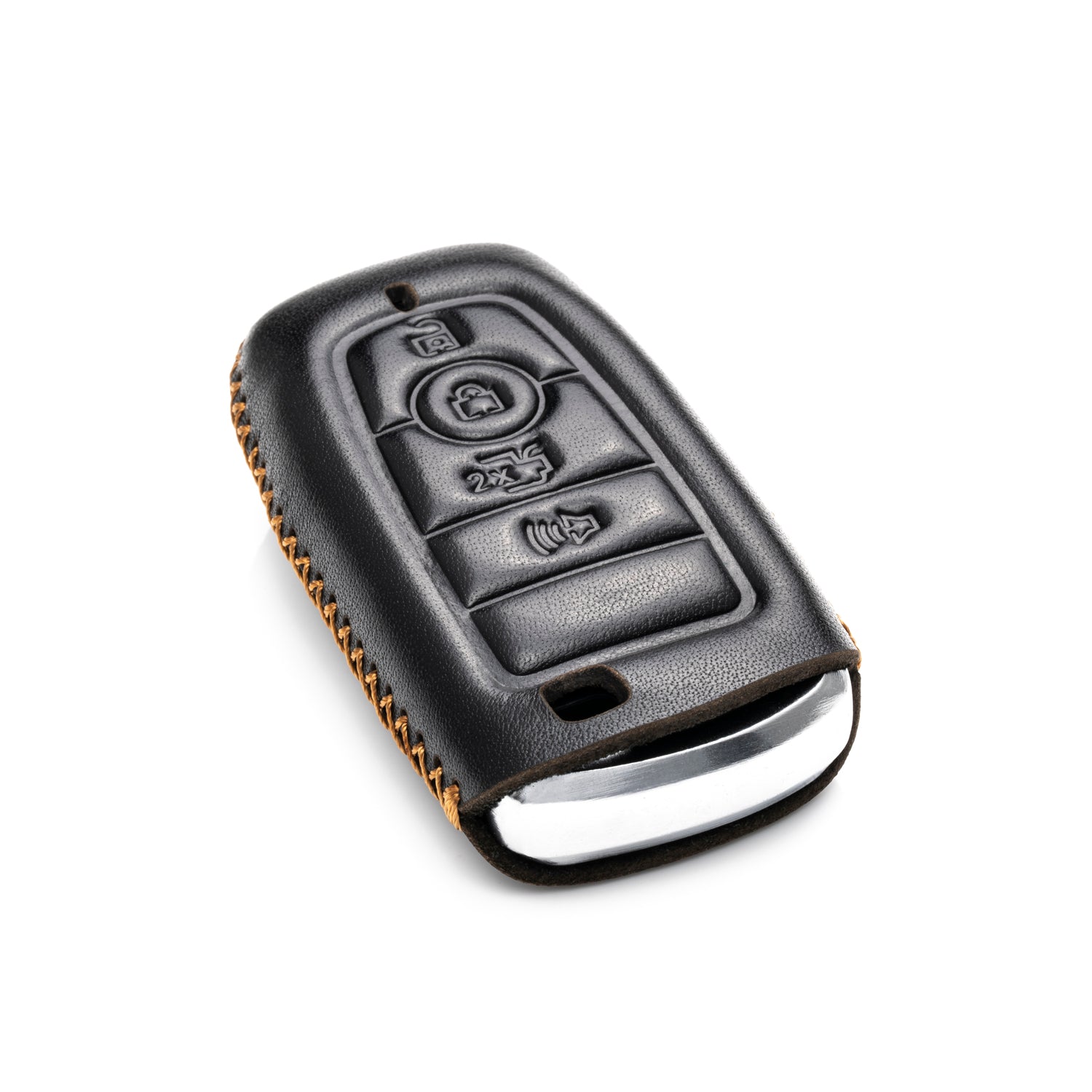 Vitodeco Leather Smart Key Fob Case Compatible With Ford Escape, Bronco, Explorer, Edge, Expedition, F-150, Mustang & More (5-Button, Black)
