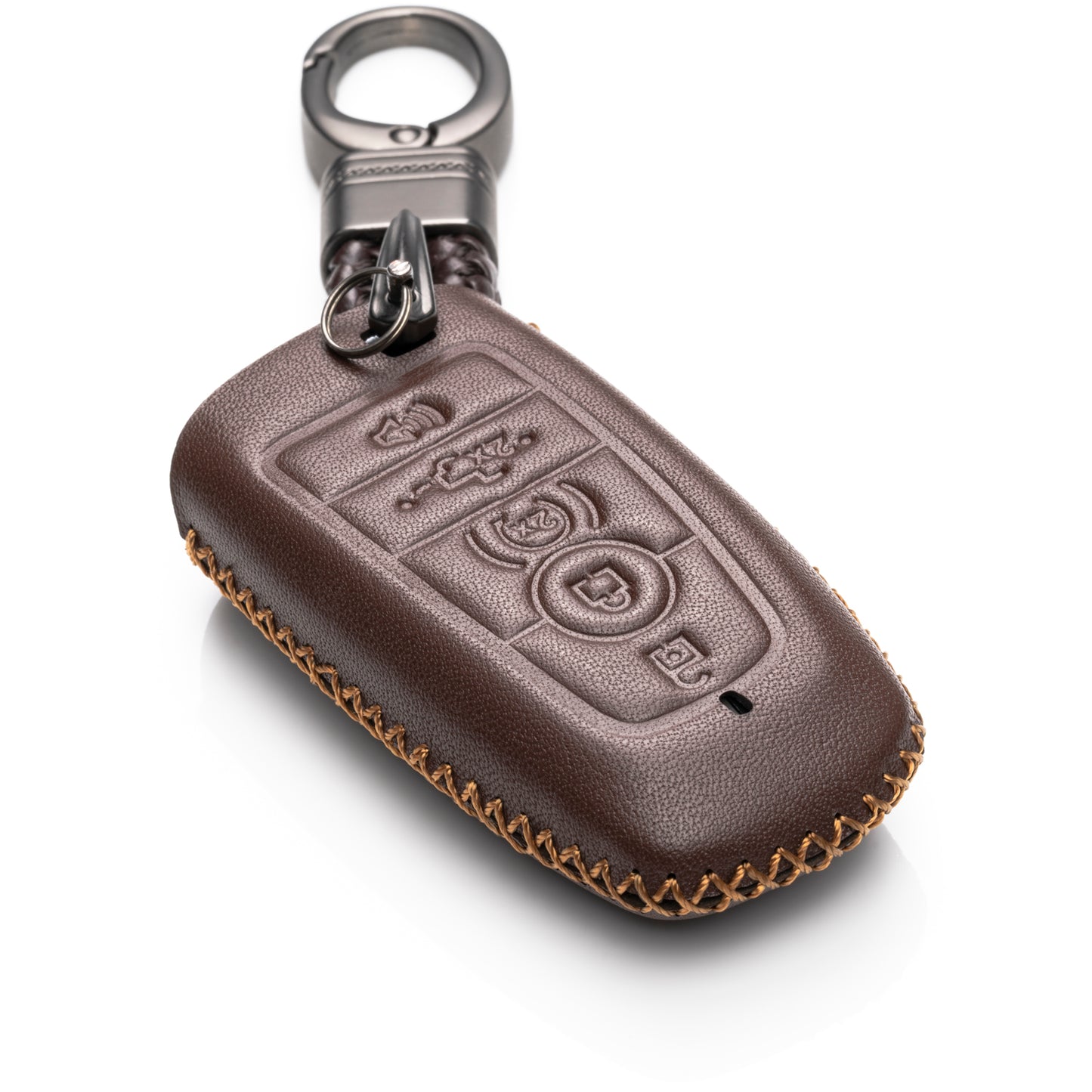 Vitodeco 5-Button Leather Smart Key Fob Case Compatible with Ford Escape 2024, Bronco 2024, Explorer 2024, Edge 2024, Expedition 2024, F-150, Mustang 2024, F150 2024 and More Models