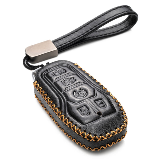 Vitodeco 5-Button Genuine Leather Smart Key Fob Case Cover Protector Compatible for Ford Fusion, Explorer, Escape, Edge, F-150, Mustang 2015-2017 and More Models