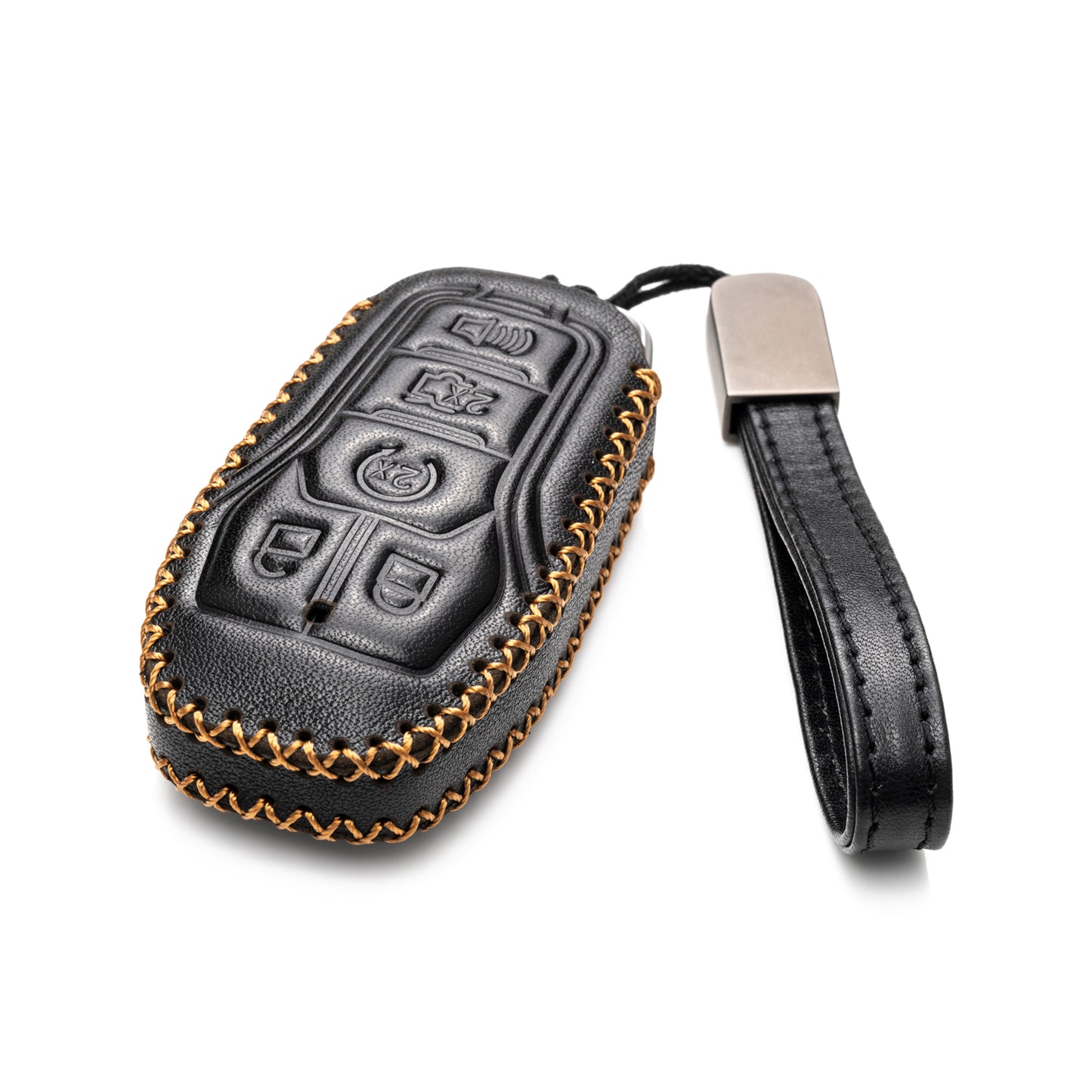 Vitodeco 5-Button Genuine Leather Smart Key Fob Case Cover Protector Compatible for Ford Fusion, Explorer, Escape, Edge, F-150, Mustang 2015-2017 and More Models