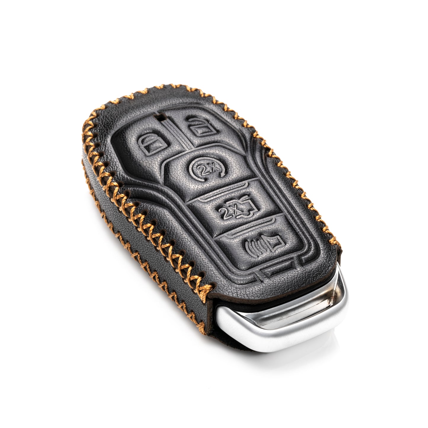 Vitodeco 5-Button Genuine Leather Smart Key Fob Case Cover Protector Compatible for Ford Fusion, Explorer, Escape, Edge, F-150, Mustang 2015-2017 and More Models