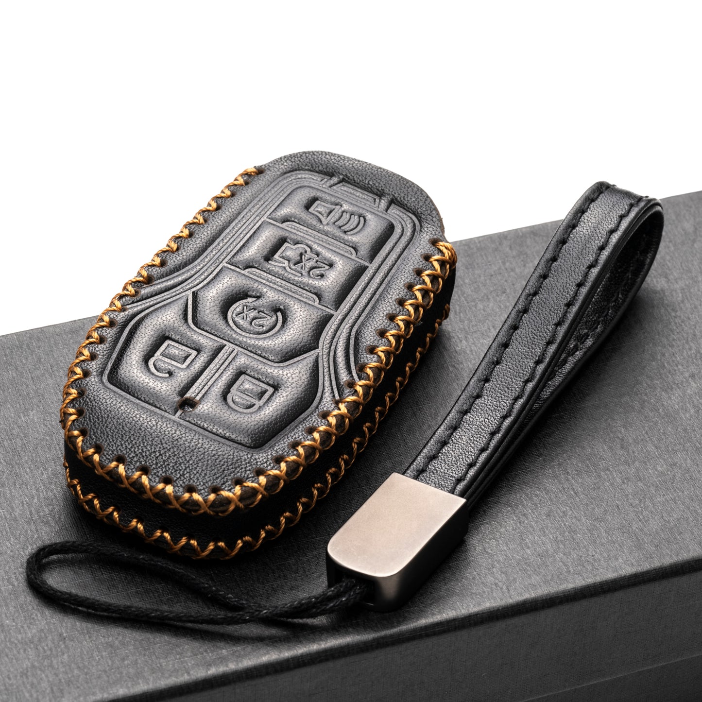 Vitodeco 5-Button Genuine Leather Smart Key Fob Case Cover Protector Compatible for Ford Fusion, Explorer, Escape, Edge, F-150, Mustang 2015-2017 and More Models