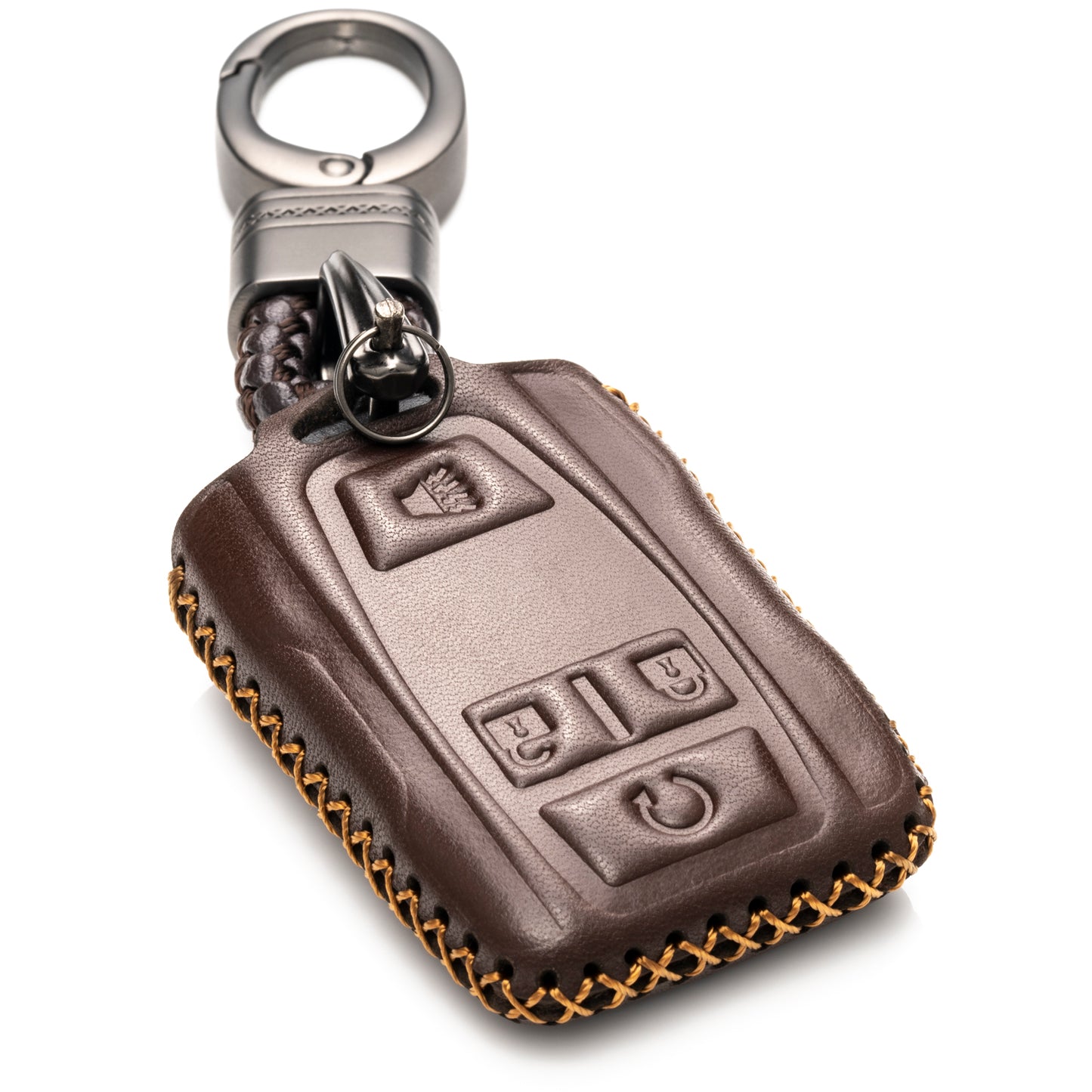 Vitodeco 4-Button Genuine Leather Key Fob Case Cover Compatible for 2019-2021 GMC Sierra, Canyon, Chevy Silverado 1500, Tahoe, Colorado, Suburban