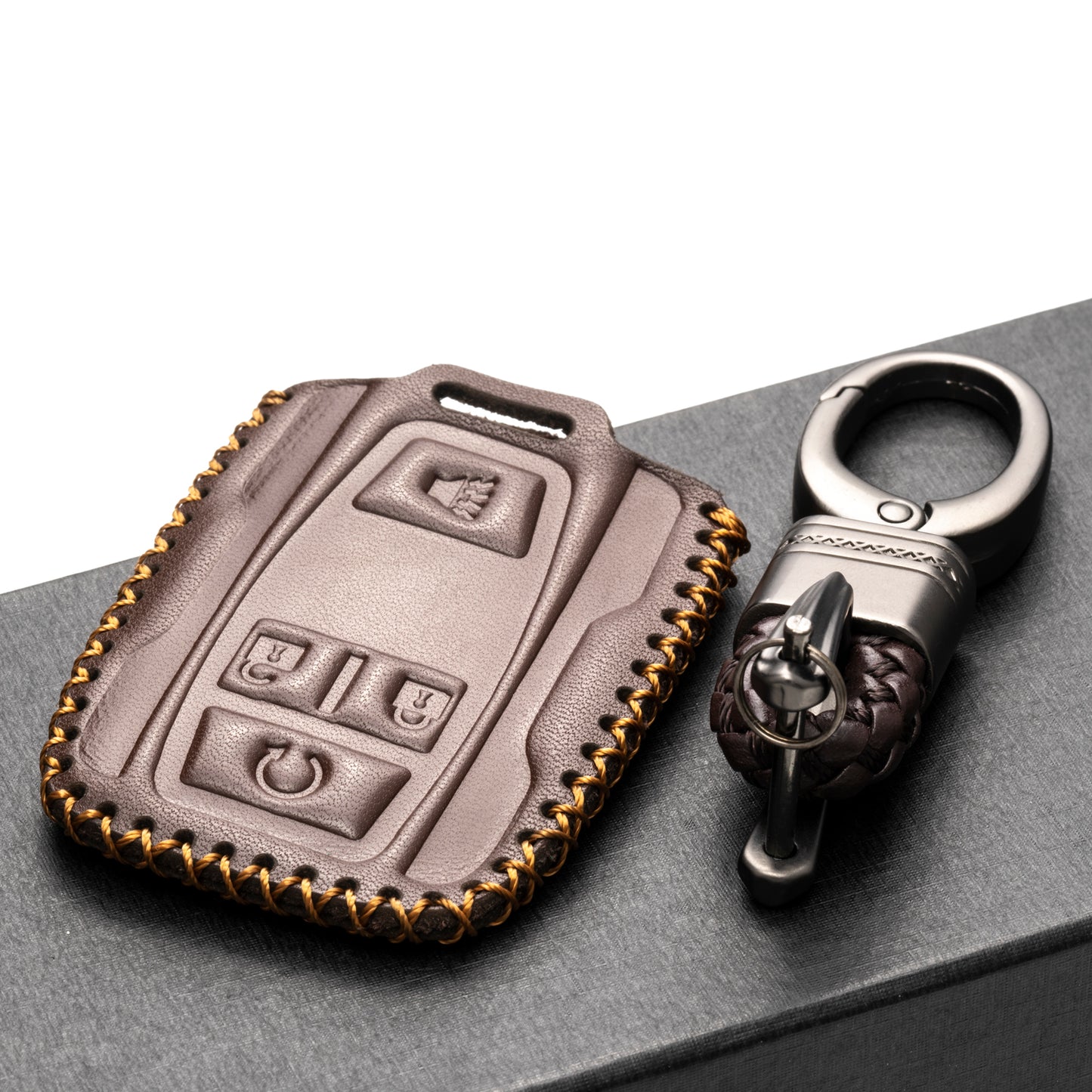 Vitodeco 4-Button Genuine Leather Key Fob Case Cover Compatible for 2019-2021 GMC Sierra, Canyon, Chevy Silverado 1500, Tahoe, Colorado, Suburban