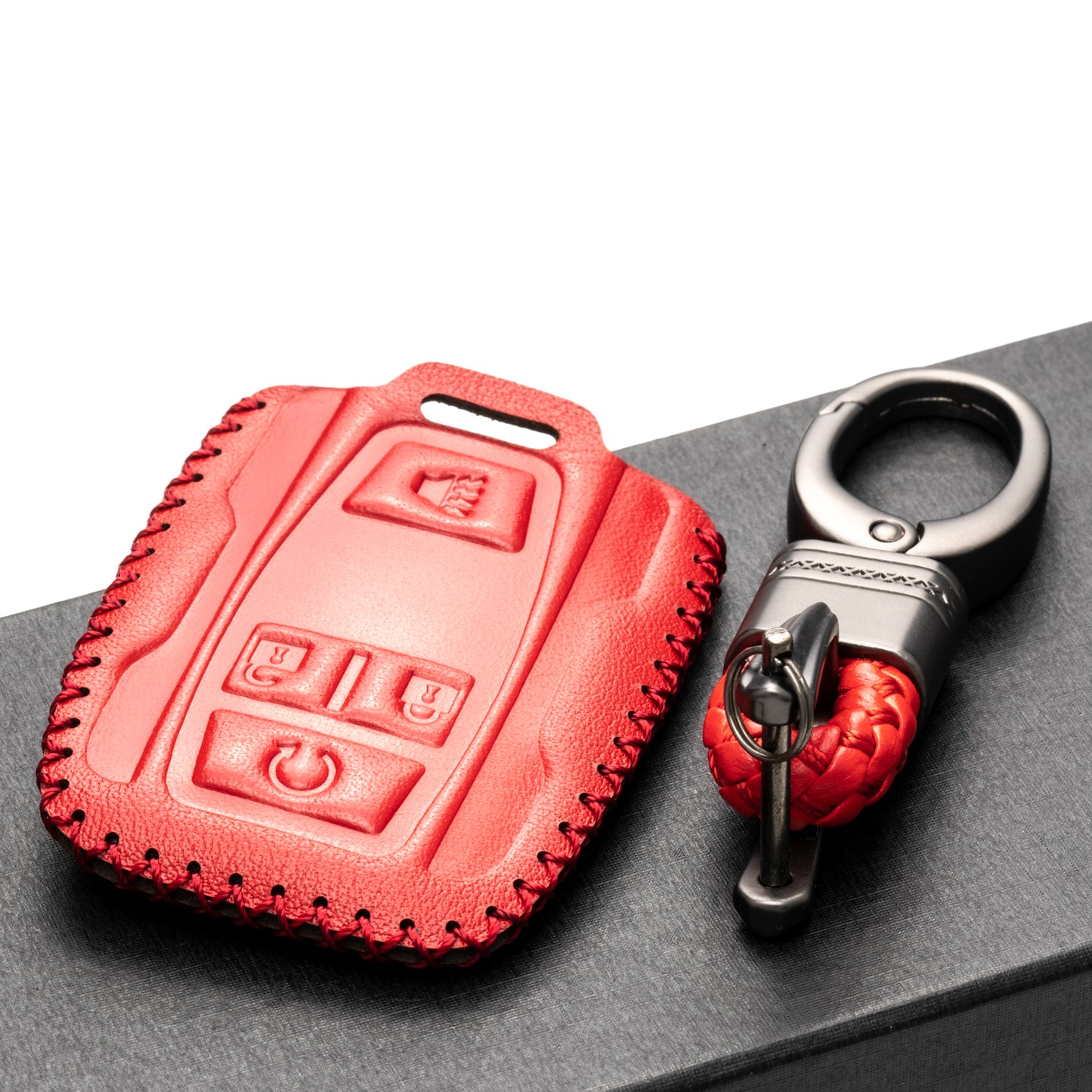 Vitodeco 4-Button Genuine Leather Key Fob Case Cover Compatible for 2019-2021 GMC Sierra, Canyon, Chevy Silverado 1500, Tahoe, Colorado, Suburban