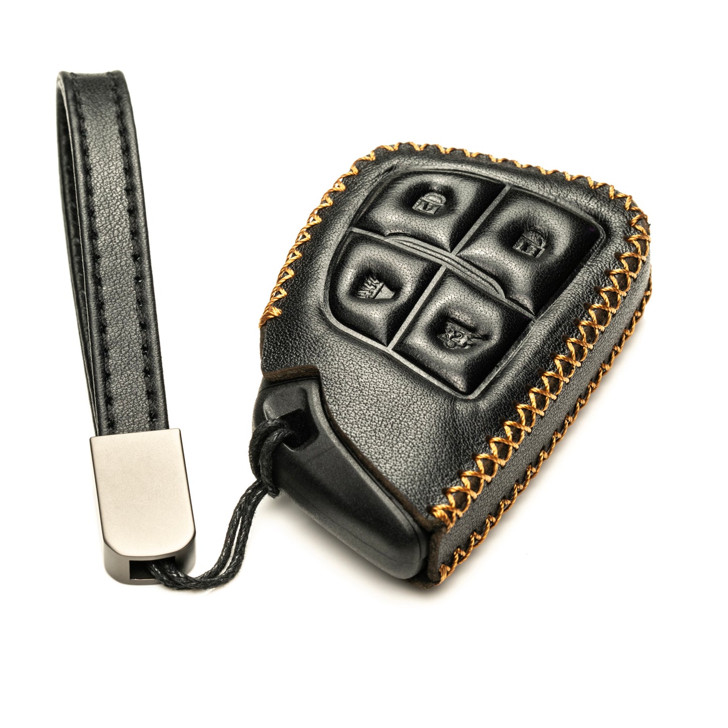 Vitodeco Genuine Leather Smart Key Fob Case Compatible with GMC Canyon, Sierra, Yukon, Acadia, Terrain (2021 - 2026 Models) - 4 Buttons