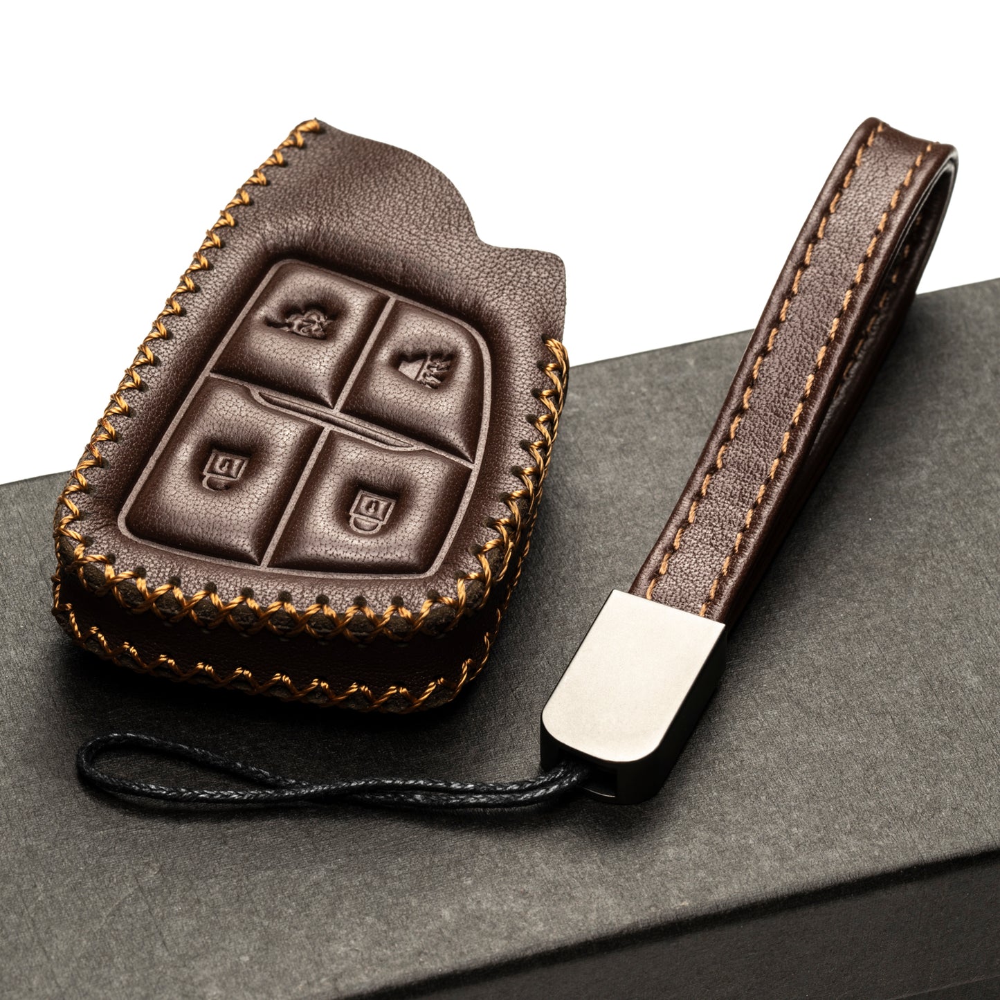 Vitodeco 4-Button Genuine Leather Smart Key Fob Case Compatible with GMC Yukon Denali, Chevrolet Suburban Tahoe 2021- 2024