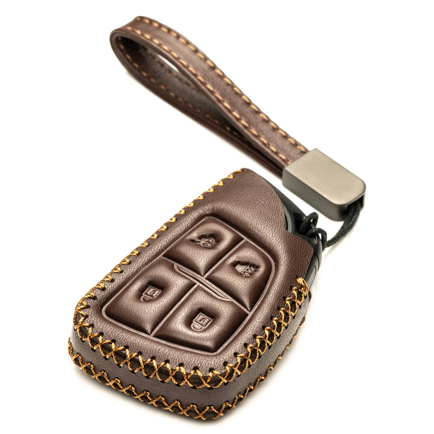 Vitodeco Genuine Leather Smart Key Fob Case Compatible with GMC Canyon, Sierra, Yukon, Acadia, Terrain (2021 - 2026 Models) - 4 Buttons