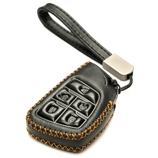 Vitodeco Genuine Leather Smart Key Fob Case Compatible with GMC Canyon, Sierra, Yukon, Acadia, Terrain (2021 - 2026 Models) - 5 Buttons