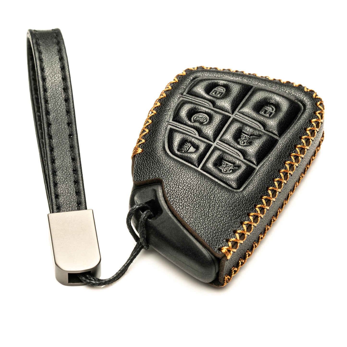 Vitodeco Genuine Leather Smart Key Fob Case Compatible with GMC Canyon, Sierra, Yukon, Acadia, Terrain (2021 - 2026 Models) - 6 Buttons