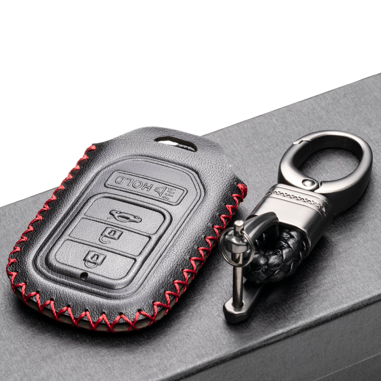 Vitodeco Leather Key Fob Case Cover Compatible for Honda Civic, Fit, Accord, Pilot, CR-V, 4-Button