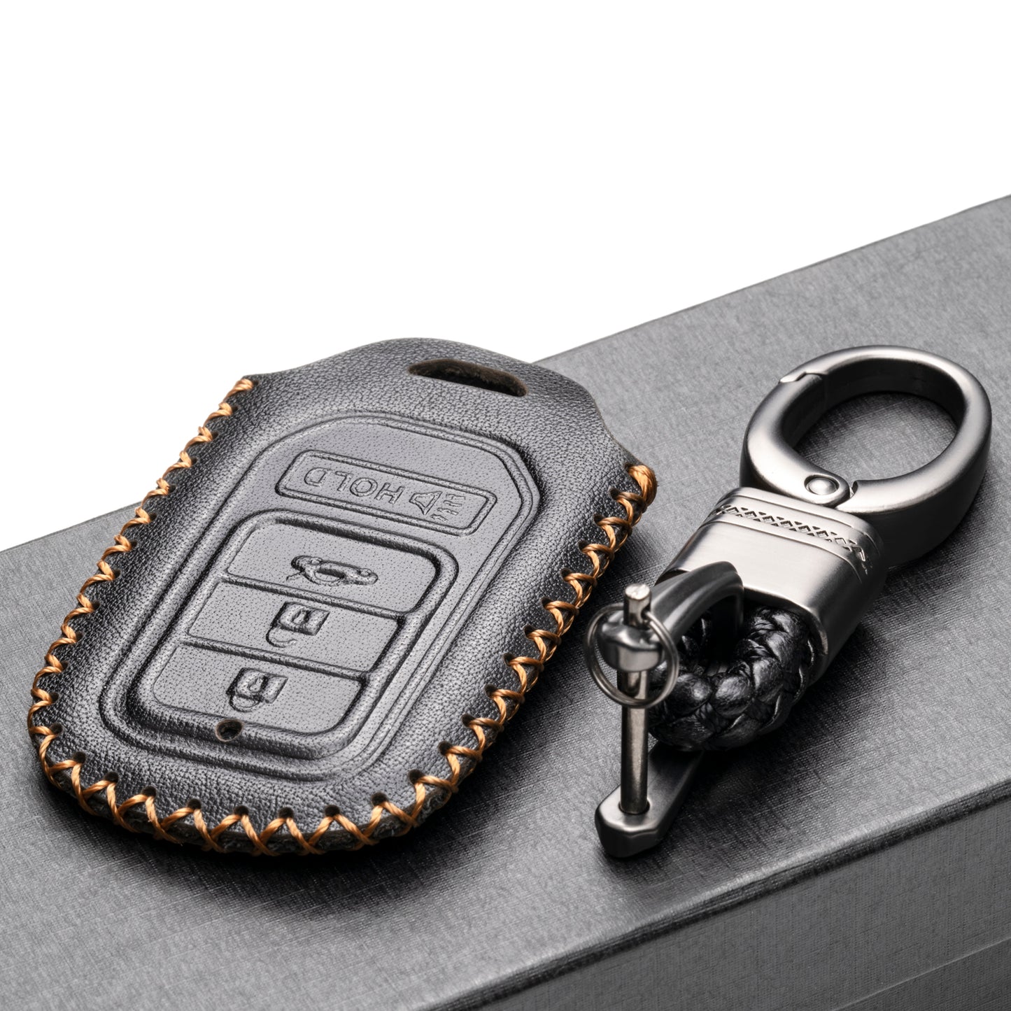 Vitodeco Leather Key Fob Case Cover Compatible for Honda Civic, Fit, Accord, Pilot, CR-V, 4-Button