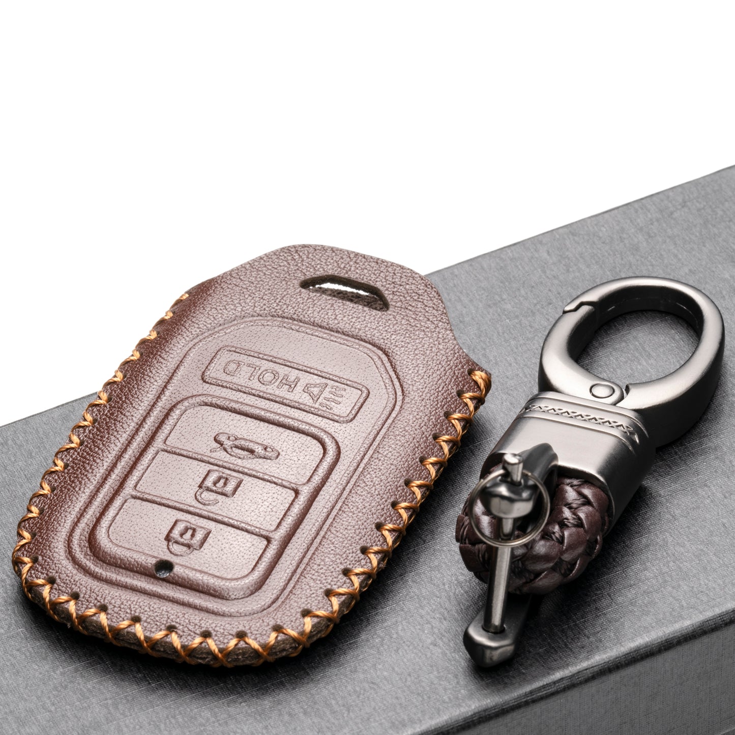 Vitodeco Leather Key Fob Case Cover Compatible for Honda Civic, Fit, Accord, Pilot, CR-V, 4-Button