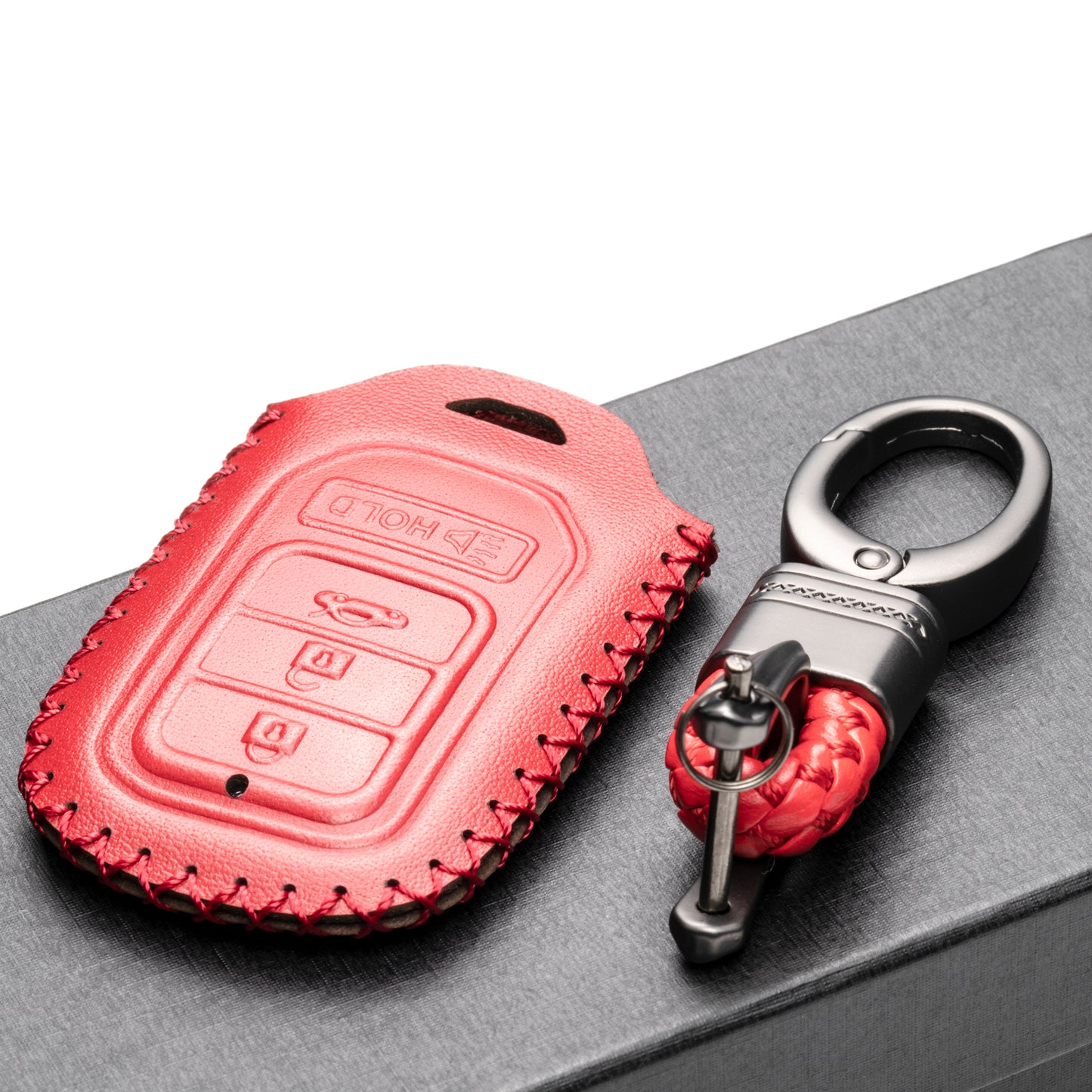 Vitodeco Leather Key Fob Case Cover Compatible for Honda Civic, Fit, Accord, Pilot, CR-V, 4-Button