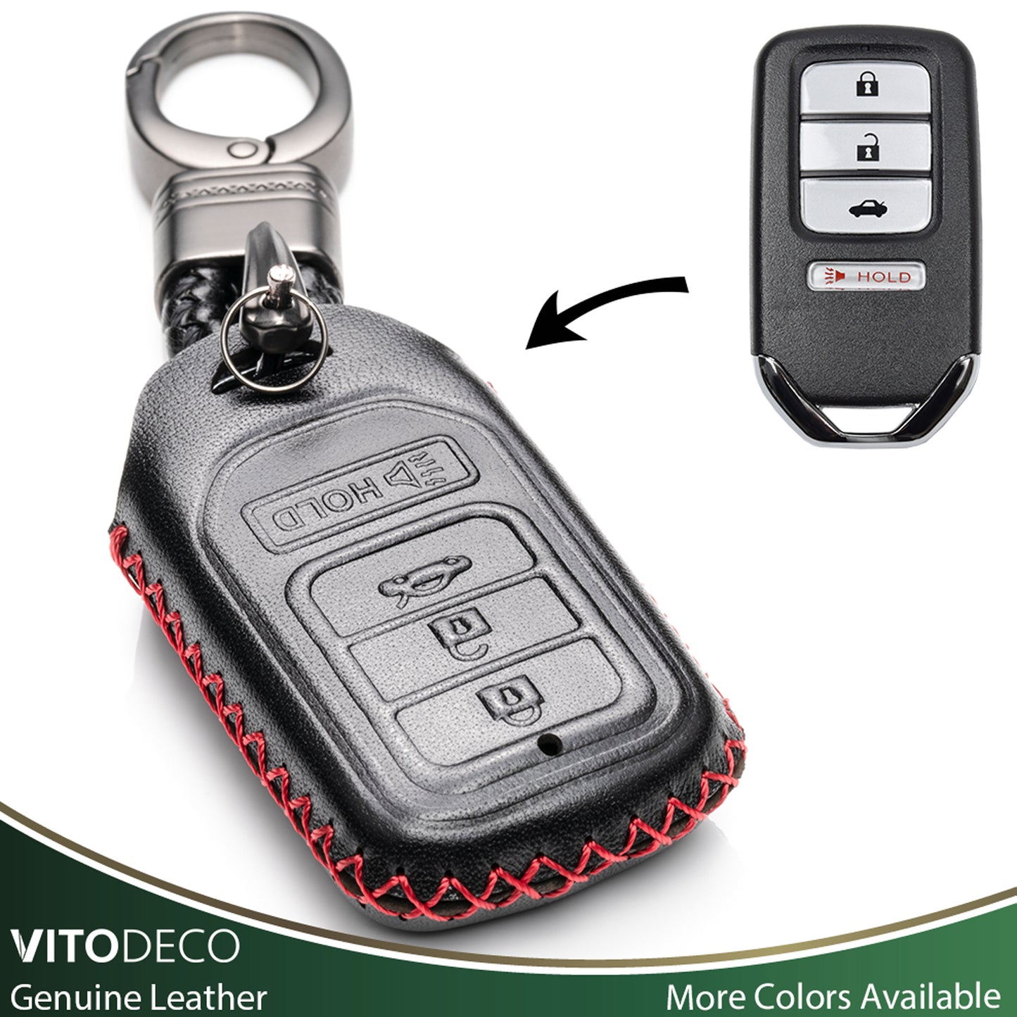 Vitodeco Leather Key Fob Case Cover Compatible for Honda Civic, Fit, Accord, Pilot, CR-V, 4-Button