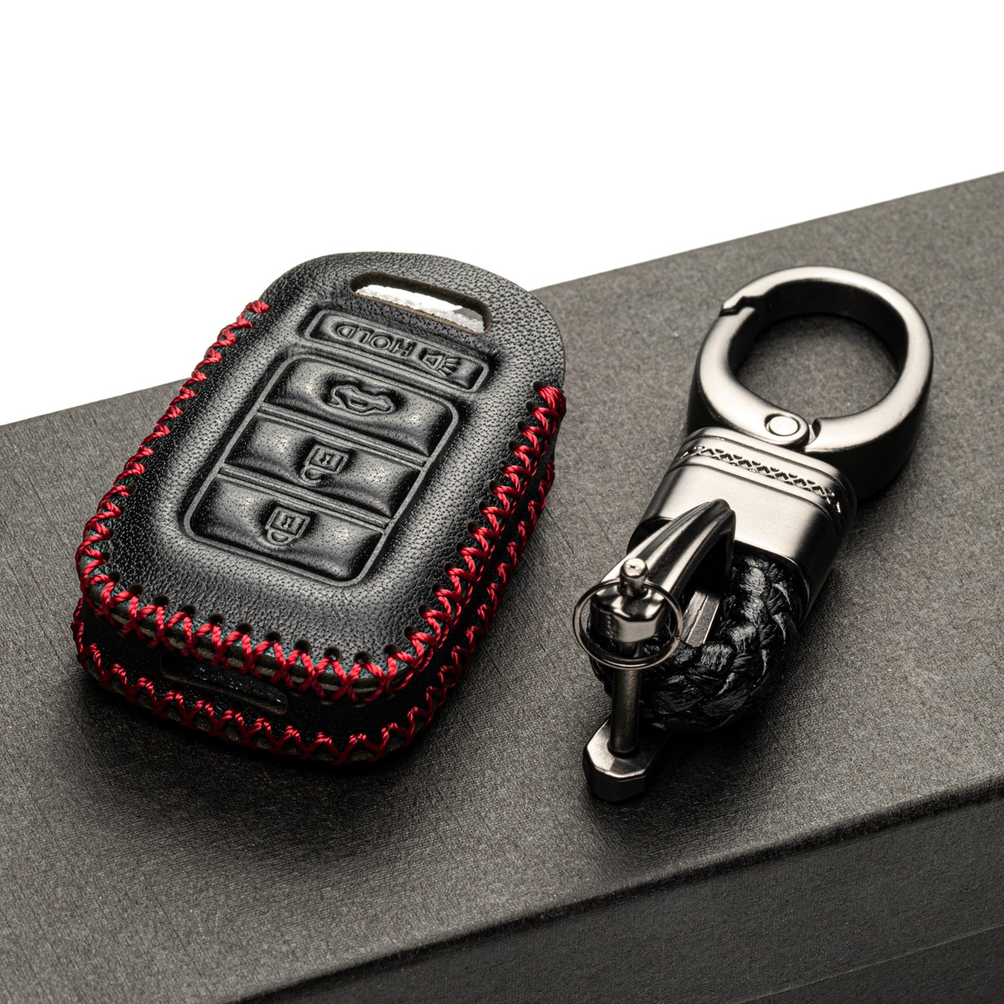 Vitodeco 4-Button Genuine Leather Key Fob Case Cover Protector Compatible for 2013-2017 Honda Civic, Accord, CR-V
