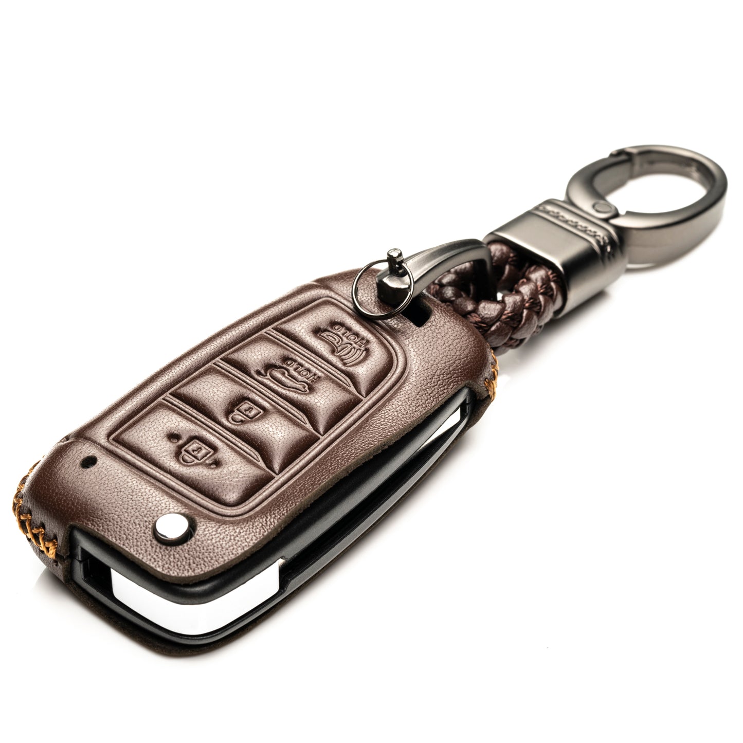 Vitodeco 4-Button Genuine Leather Flip Key Fob Case Cover Compatible with Hyundai Accent, Kona, Santa Fe, Tucson, Venue, Sonata, Veloster 2018-2022