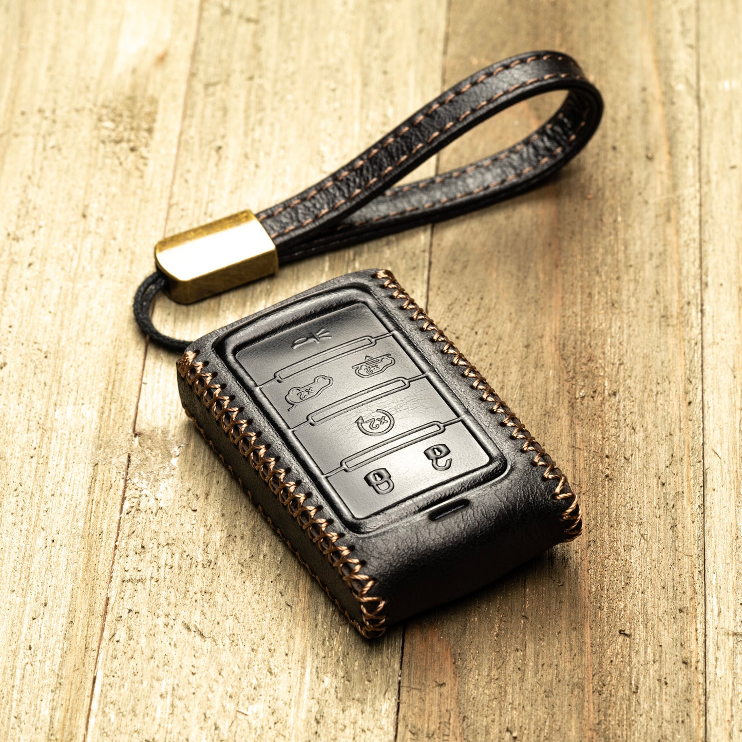 Vitodeco Superior Leather Key Fob Case Compatible for Jeep Wagoneer, Jeep Grand Wagoneer, Jeep Grand Cherokee 2022-2024, 6-Button