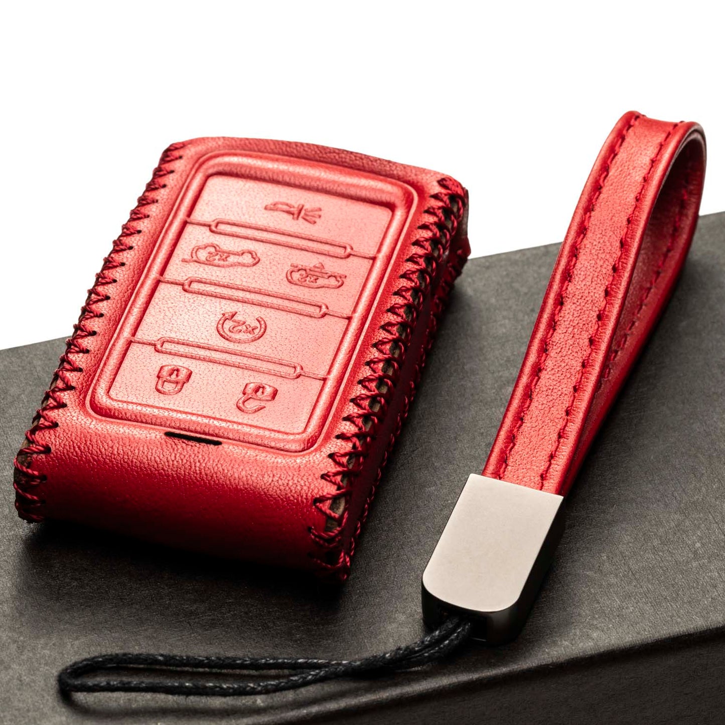 Vitodeco 6-Button Genuine Leather Smart Key Fob Case Compatible with Jeep Wagoneer, Jeep Grand Wagoneer, Jeep Grand Cherokee 2022-2024